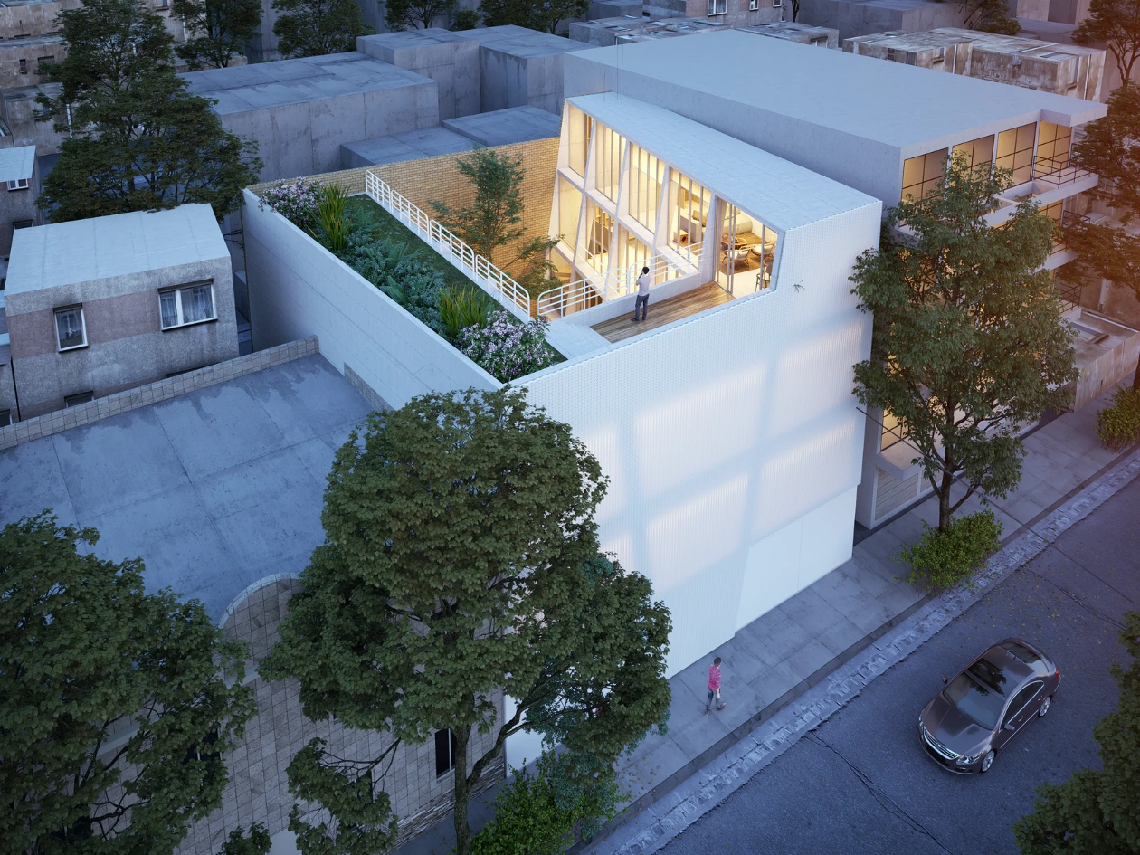 中央庭院钢板网墙面